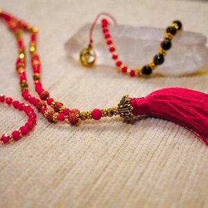 Red Balinese necklace with red tigers eye bracelet